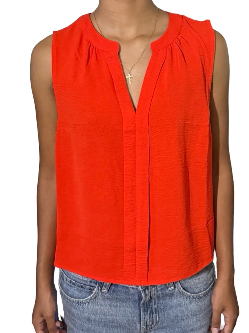 Monteau Red Orange Sleeveless V-Slit Camisole